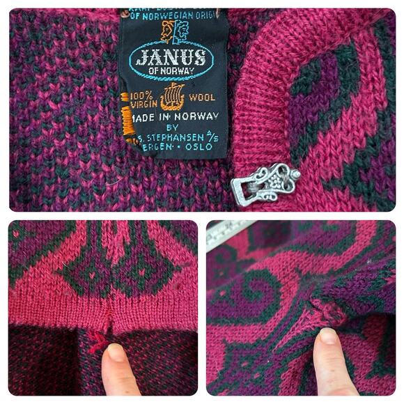 Vintage Pink Heart Print Wool Sweater Made in Norway / Women’s Large - - Picture 4 of 4